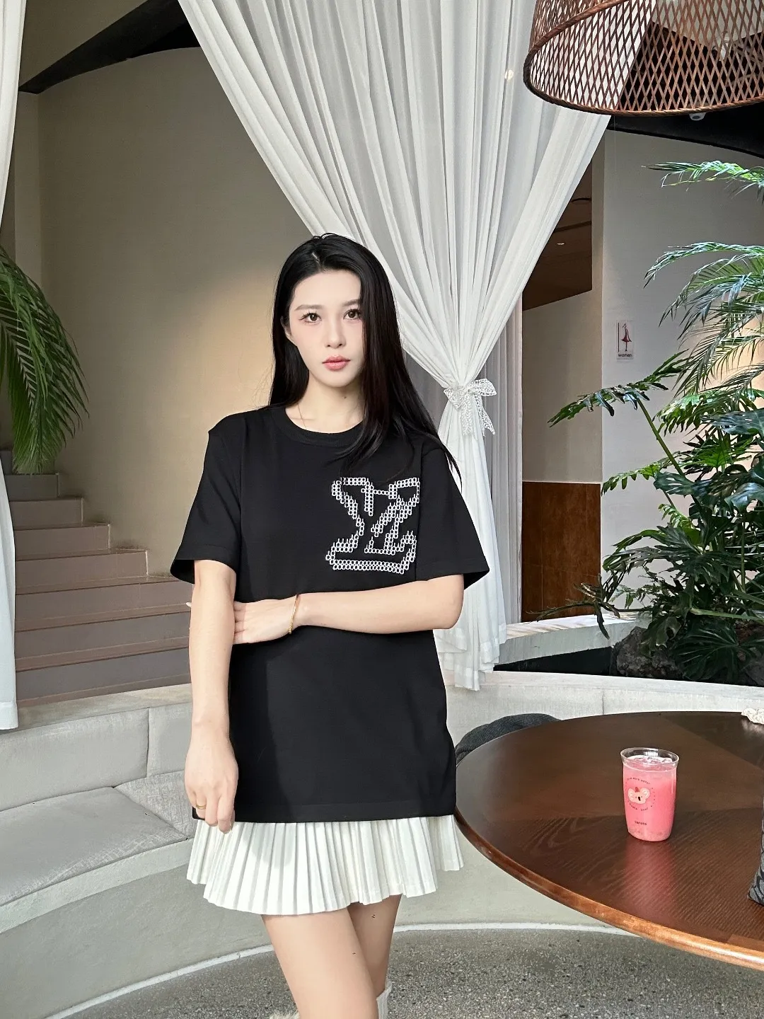 Louis Vuitton/Louis Vuitton front and back jacquard large logo knitted short sleeves